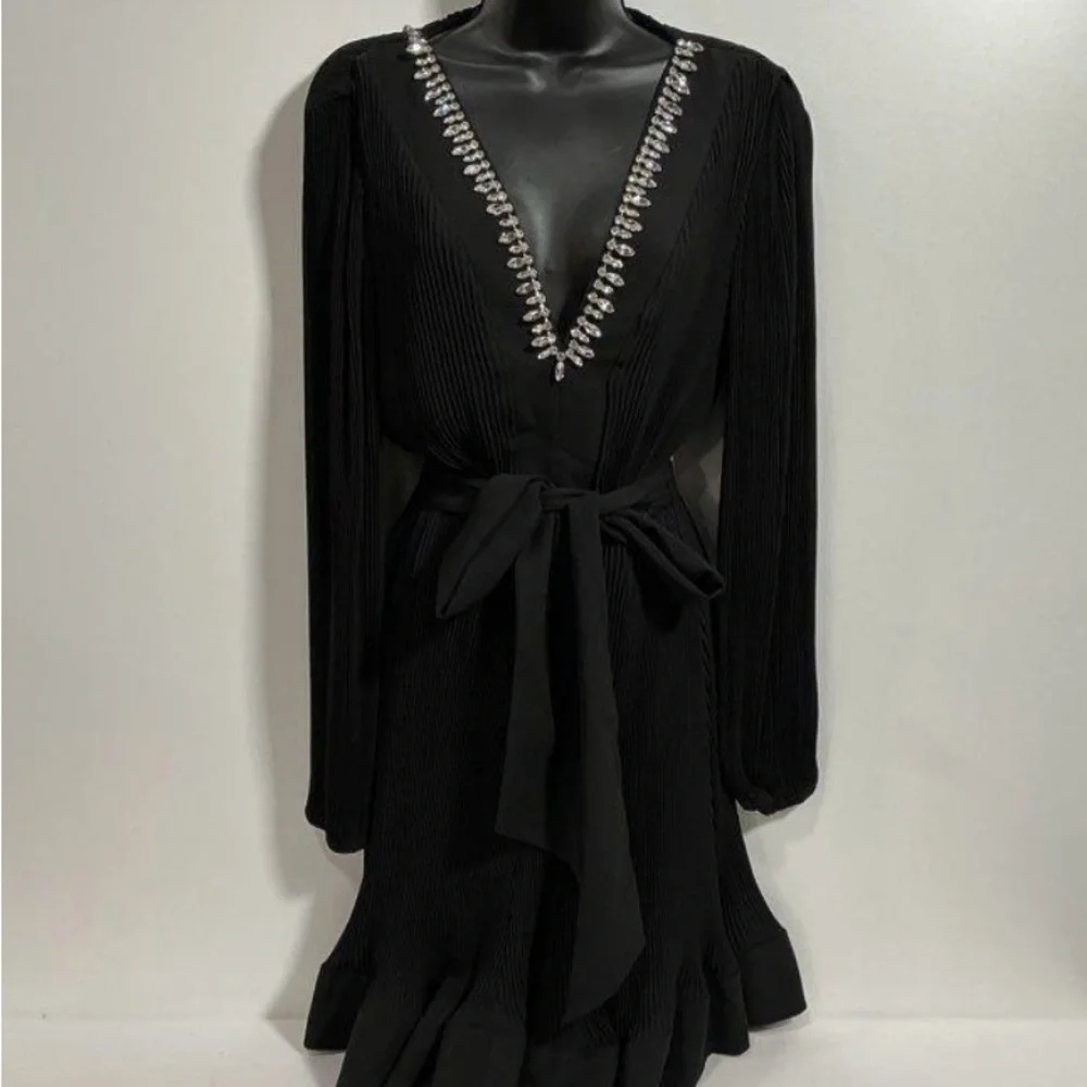 Milly Liv Embellished Pleated V-Neck Minidress - Picture 6 of 7